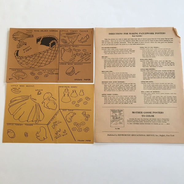 Vintage Patchwork School Posters from Mother Goose 12x9 Florence Sampson 2065