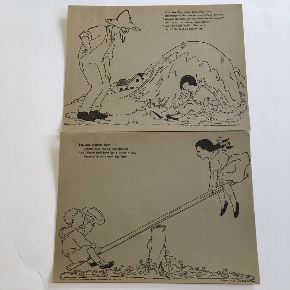Vintage Patchwork School Posters from Mother Goose 12x9 Florence Sampson 2065