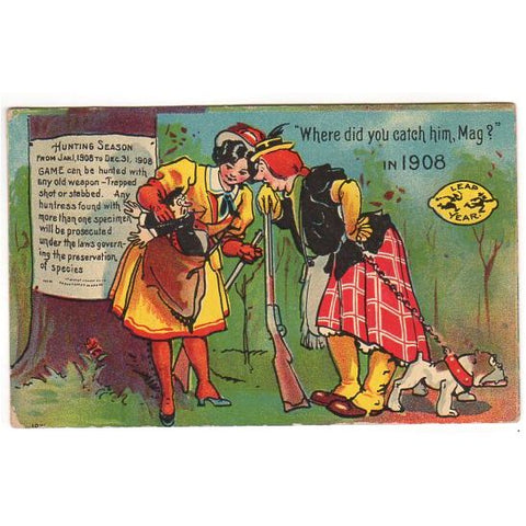 Vintage 1908 Postcard Humorous Leap Year Cartoon Funny Comic Romance