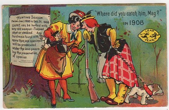 Vintage 1908 Postcard Humorous Leap Year Cartoon Funny Comic Romance