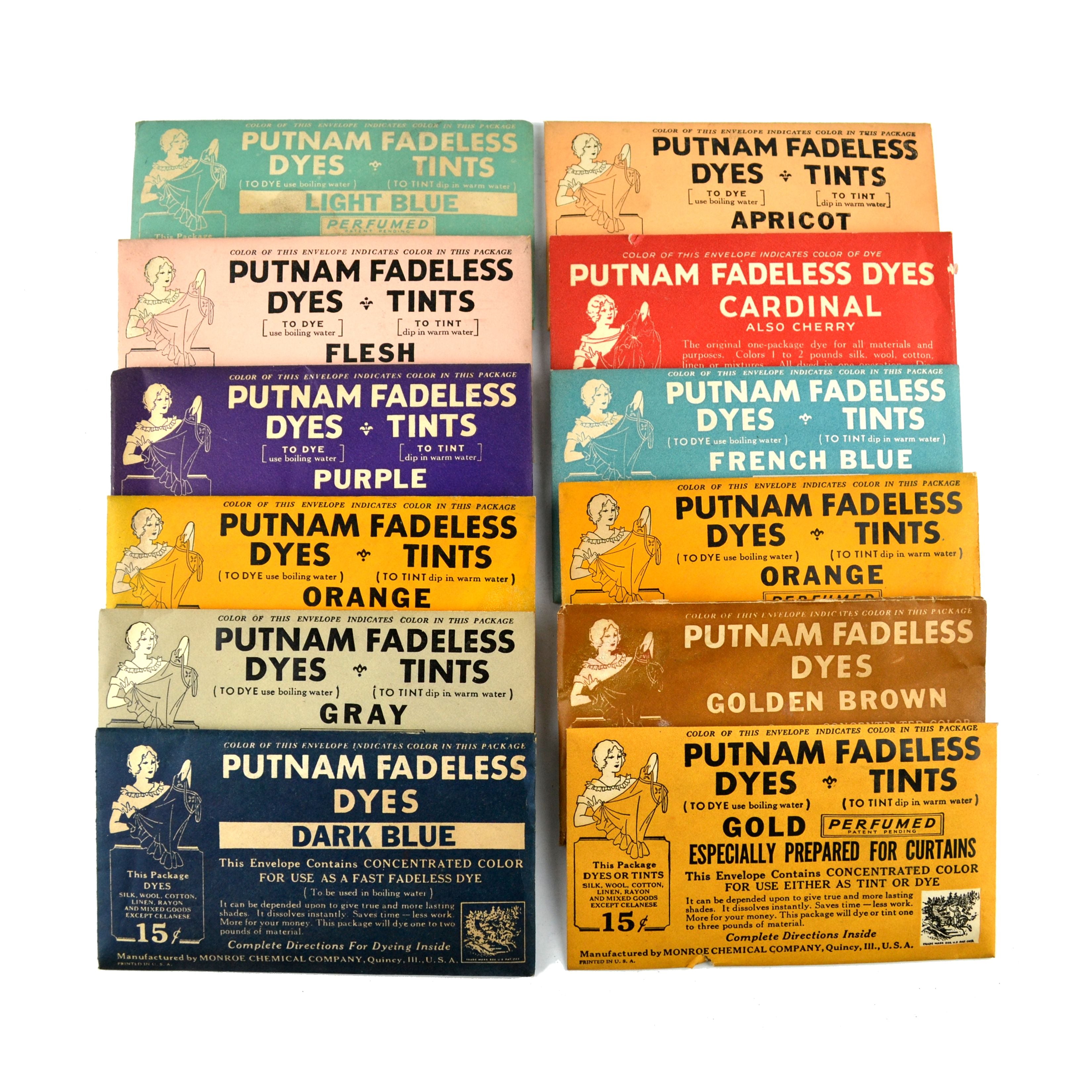 Vintage Putnam Fadeless Fabric Dyes and Tints Packet Choice - Avid Vintage