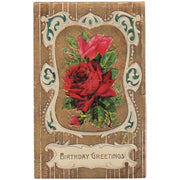 Vintage Red Rose Birthday Greetings Postcard Gold Foil Samson Brothers - Avid Vintage