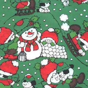 Vintage Christmas Wrapping Paper Snowmen Kids 1960s Gift Wrap