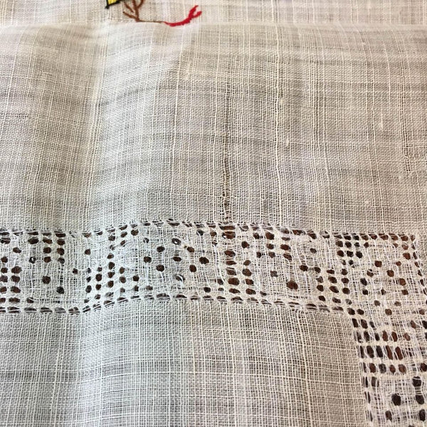 Vintage Table Topper Square Hand Embroidered Boats Water Scene Sailing