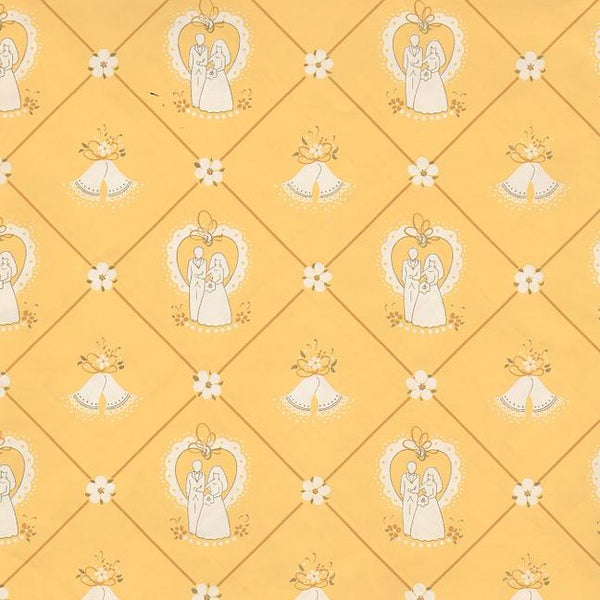 Vintage 1970s Wedding Wrapping Paper Sheet Bride and Groom