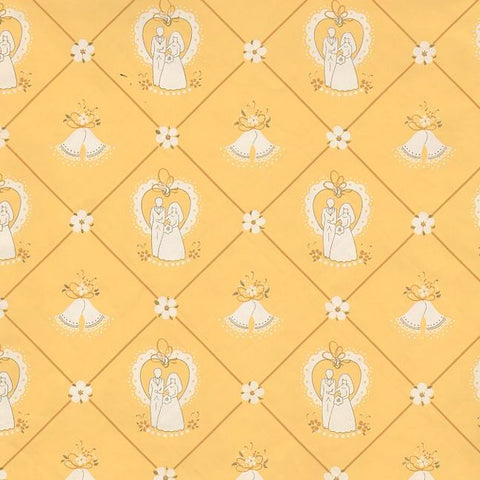 Vintage 1970s Wedding Wrapping Paper Sheet Bride and Groom
