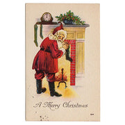 Vintage 1910s Santa Claus Postcard Filling Stocking at Fireplace - Avid Vintage