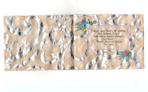 Vintage 1930s Art Deco Get Well Card House Flowers Silver Foil Accents - Avid Vintage