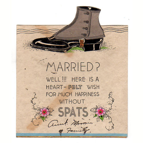 Vintage 1930s Hallmark Die Cut Wedding Card Antique Button Up Shoe or Boot - Avid Vintage