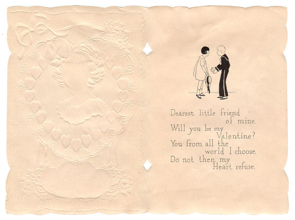 Vintage 1930s Embossed Valentine Card Cute Girl in Heart Shaped Frame - Avid Vintage
