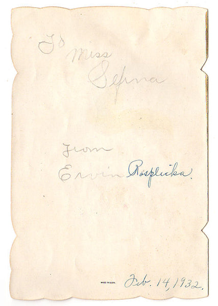 Vintage 1930s Embossed Valentine Card Cute Girl in Heart Shaped Frame - Avid Vintage