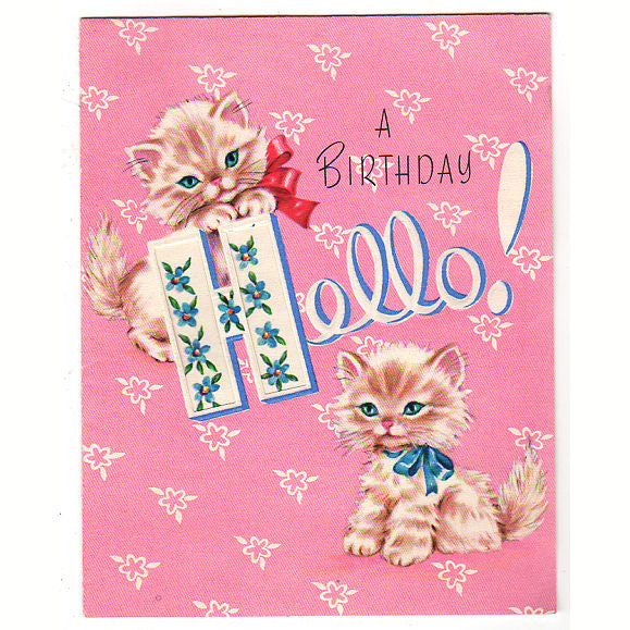 Vintage 1950s Kitten Birthday Card Hello Greeting - Avid Vintage