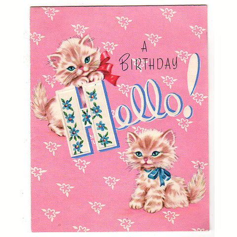 Vintage 1950s Kitten Birthday Card Hello Greeting - Avid Vintage