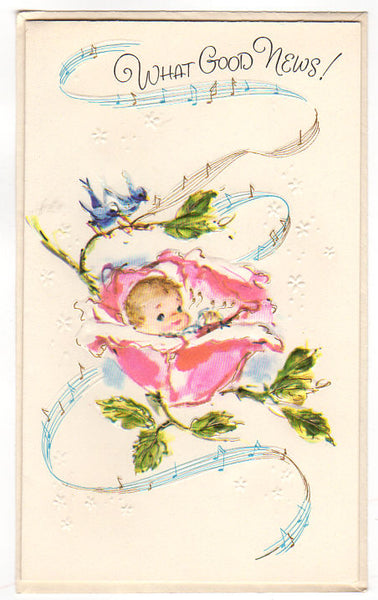 Vintage 1950s New Baby Congratulations Card What Good News Music Notes UNUSED - Avid Vintage