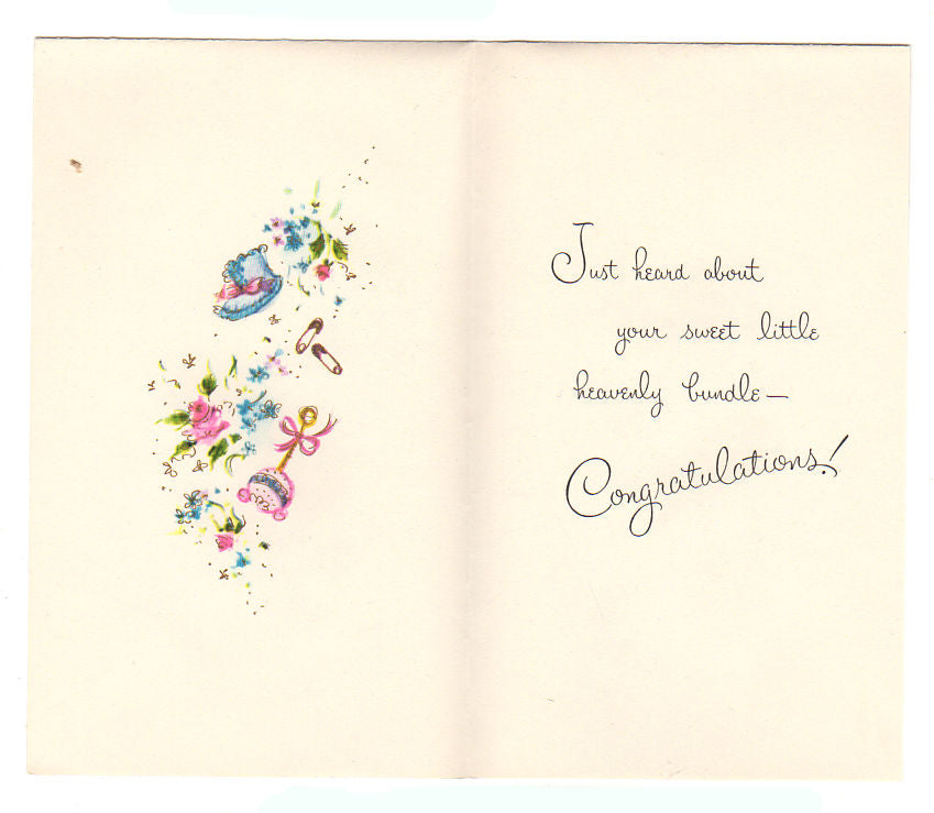 Vintage 1950s New Baby Congratulations Card What Good News Music Notes UNUSED - Avid Vintage