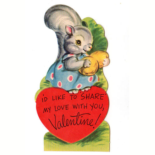 Vintage 1950s Squirrel Valentine's Day Card Cute Girl with Nuts - Avid Vintage