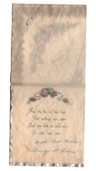 Vintage 1930s Buzza Wedding Card Pink and Green Floral with Silver Border - Avid Vintage