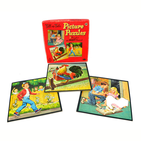 Vintage Whitman Picture Puzzles 4414 Boxed Set of 3 Rooster and Children - Avid Vintage