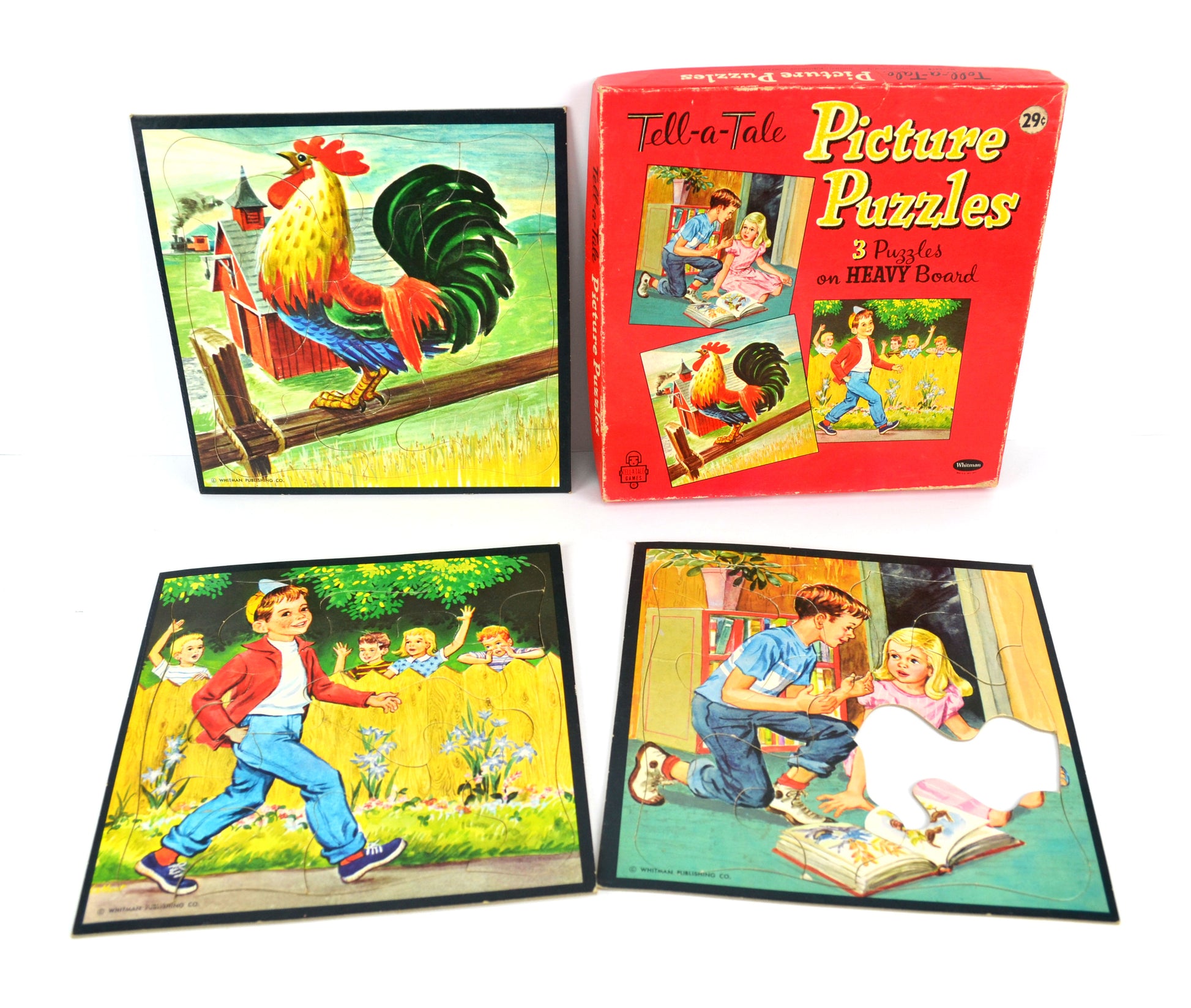 Vintage Whitman Picture Puzzles 4414 Boxed Set of 3 Rooster and Children - Avid Vintage