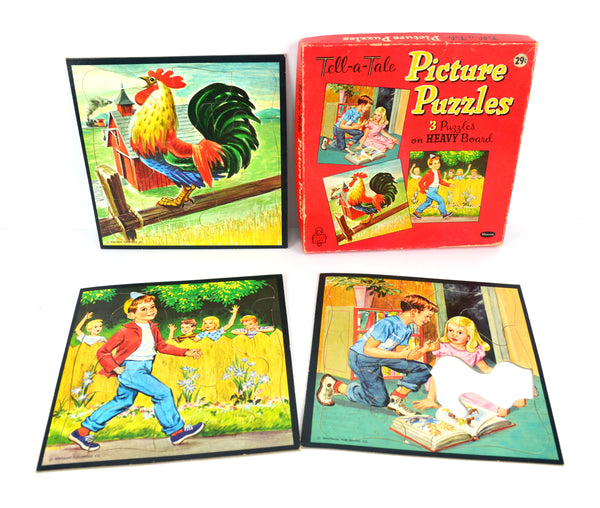 Vintage Whitman Picture Puzzles 4414 Boxed Set of 3 Rooster and Children - Avid Vintage