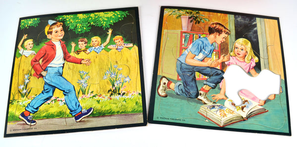 Vintage Whitman Picture Puzzles 4414 Boxed Set of 3 Rooster and Children - Avid Vintage