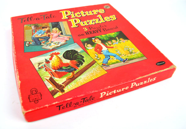 Vintage Whitman Picture Puzzles 4414 Boxed Set of 3 Rooster and Children - Avid Vintage