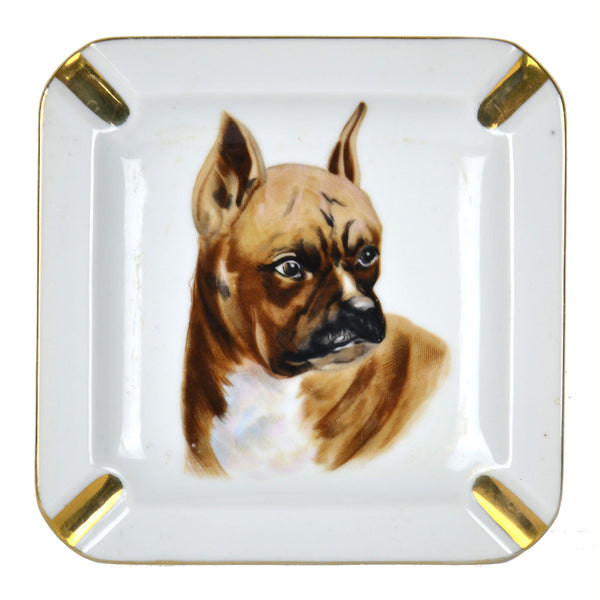 Vintage Boxer Dog Square Ashtray with Gold Trim - Avid Vintage