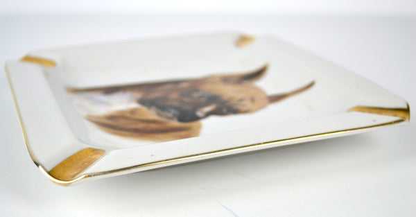 Vintage Boxer Dog Square Ashtray with Gold Trim - Avid Vintage