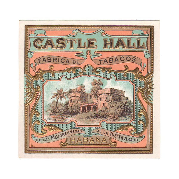 Vintage Cigar Label Castle Hall Embossed Paper Gold Metallic Accents - Avid Vintage
