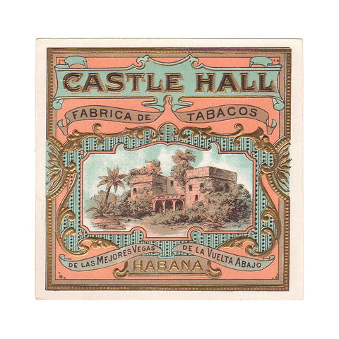 Vintage Cigar Label Castle Hall Embossed Paper Gold Metallic Accents - Avid Vintage