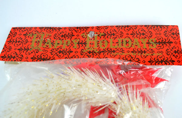 Vintage Kitsch Pixie Elf Christmas Tree Ornament White Wreath Gold Bells New in Package - Avid Vintage