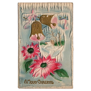 Vintage Christmas Postcard Heavily Embossed Gold Bells Winter Church Scene - Avid Vintage