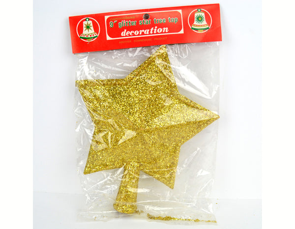 Vintage Commodore Christmas Tree Topper 9 Inch Star Gold Glitter New in Package - Avid Vintage