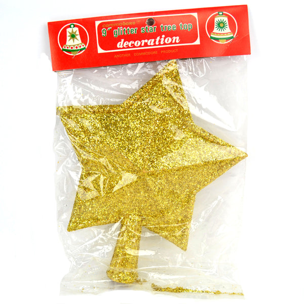 Vintage Commodore Christmas Tree Topper 9 Inch Star Gold Glitter New in Package - Avid Vintage