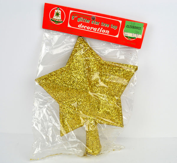 Vintage Commodore Christmas Tree Topper 9 Inch Star Gold Glitter New in Package - Avid Vintage