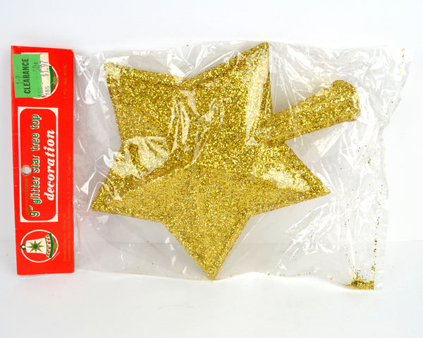Vintage Commodore Christmas Tree Topper 9 Inch Star Gold Glitter New in Package - Avid Vintage