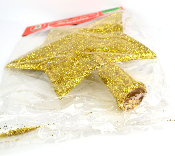 Vintage Commodore Christmas Tree Topper 9 Inch Star Gold Glitter New in Package - Avid Vintage