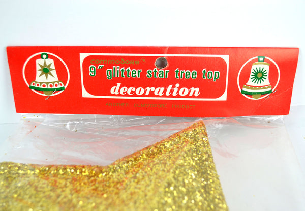 Vintage Commodore Christmas Tree Topper 9 Inch Star Gold Glitter New in Package - Avid Vintage