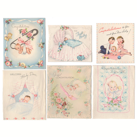 Vintage 1940s Used Congratulation on New Baby Greeting Cards Lot of 6 - Avid Vintage