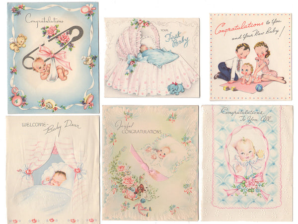 Vintage 1940s Used Congratulation on New Baby Greeting Cards Lot of 6 - Avid Vintage