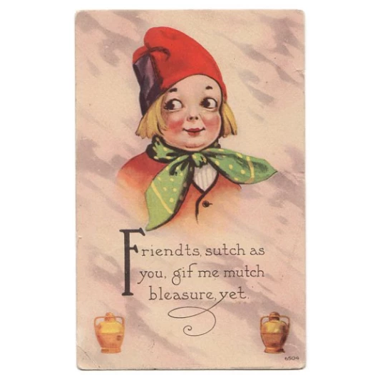 Vintage Dutch Boy Greetings Postcard Green Scarf Red Hat Bergman - Avid Vintage