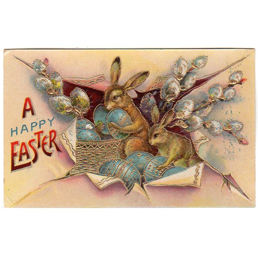 Vintage Easter Postcard Rabbits Rip Through Envelope Eggs Samson Brothers - Avid Vintage