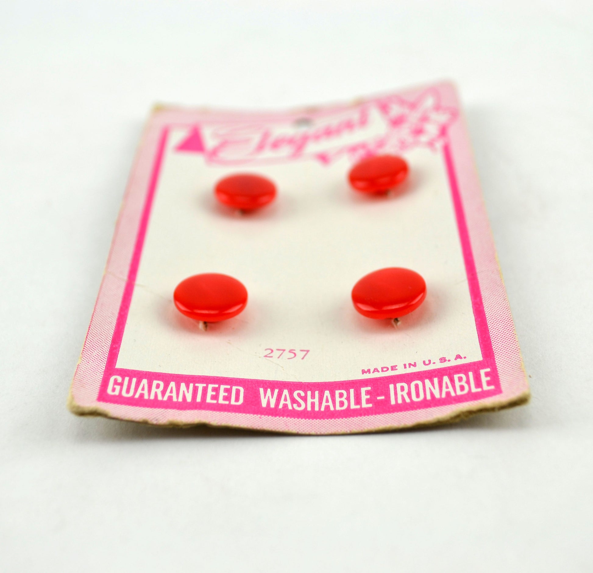 Vintage Elegant Red Carded Shank Buttons 4 on Card No 2757 - Avid Vintage