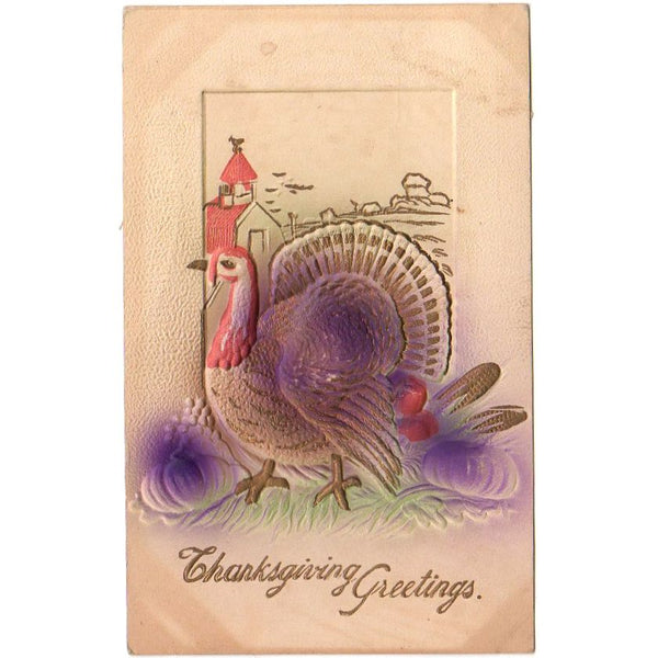 Vintage Embossed Thanksgiving Turkey Postcard Barn Pumpkins Corn - Avid Vintage