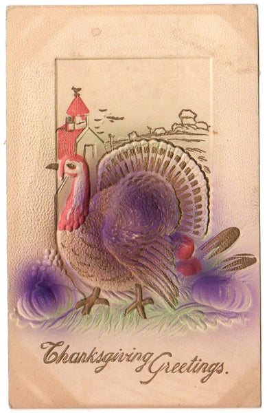 Vintage Embossed Thanksgiving Turkey Postcard Barn Pumpkins Corn - Avid Vintage