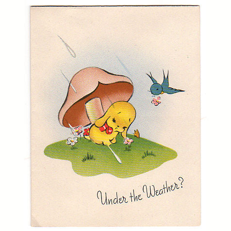 Vintage Hobby Get Well Card Sweet Little Puppy Under Mushroom Blue Bird - Avid Vintage