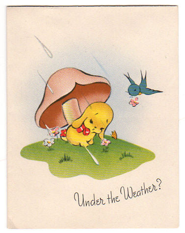 Vintage Hobby Get Well Card Sweet Little Puppy Under Mushroom Blue Bird - Avid Vintage