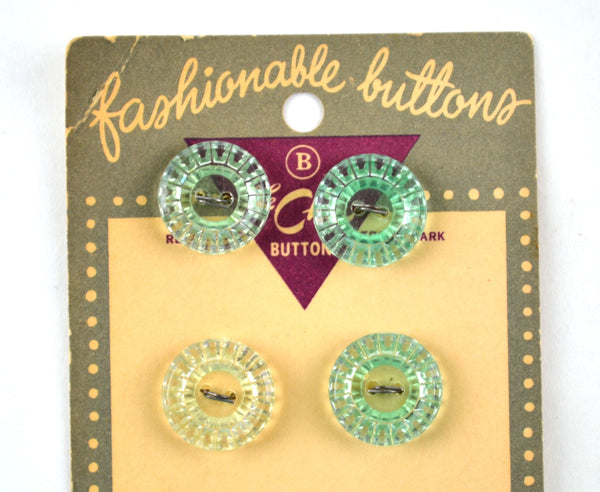 Vintage Le Chic Carded Buttons Clear Plastic Round Green 6 on Card No 579 Size 24 - Avid Vintage