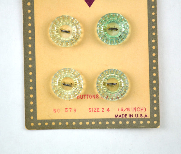 Vintage Le Chic Carded Buttons Clear Plastic Round Green 6 on Card No 579 Size 24 - Avid Vintage
