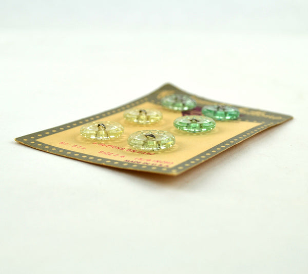 Vintage Le Chic Carded Buttons Clear Plastic Round Green 6 on Card No 579 Size 24 - Avid Vintage